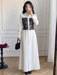 Celisse Women's Lace Patchwork Casual Party Long Dress - White - View 5
