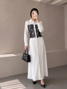 Celisse Women's Lace Patchwork Casual Party Long Dress - White - View 6