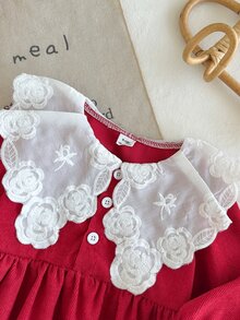SHEIN Vintaside Kids 女嬰休閒學院風翻領長袖上衣與長褲套裝，適合日常穿著，秋季款 - 紅色 - 查看 7