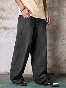 Skyrend Grunge Goth Y2K Style Men's Casual Embroidered Loose Wide-Leg Jeans, Versatile All-Season, Fashion Streetwear Personalized, Stage Performance - Dark Grey - View 6