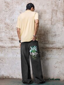 Skyrend Grunge Goth Y2K Style Men's Casual Embroidered Loose Wide-Leg Jeans, Versatile All-Season, Fashion Streetwear Personalized, Stage Performance - Dark Grey - View 7