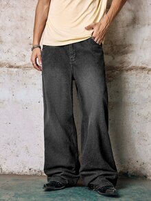 Skyrend Grunge Goth Y2K Style Men's Casual Embroidered Loose Wide-Leg Jeans, Versatile All-Season, Fashion Streetwear Personalized, Stage Performance - Dark Grey - View 4