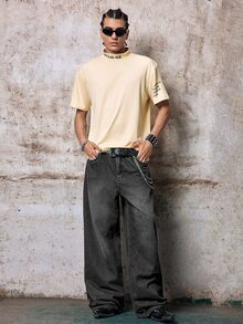 Skyrend Grunge Goth Y2K Style Men's Casual Embroidered Loose Wide-Leg Jeans, Versatile All-Season, Fashion Streetwear Personalized, Stage Performance - Dark Grey - View 5