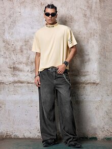 Skyrend Grunge Goth Y2K Style Men's Casual Embroidered Loose Wide-Leg Jeans, Versatile All-Season, Fashion Streetwear Personalized, Stage Performance - Dark Grey - View 8