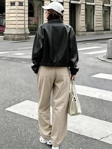 SHEIN LUNE Áo khoác lông cừu nữ thời trang thu đông, phong cách thường ngày, đa năng, phù hợp đi làm - màu đen - Xem 2