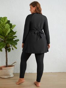 SHEIN Swim Plus Size Zip Front Full Body Burkini With Swim Cap Summer Arabic Clothing - Black - View 4