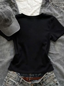 IslaSuriya Women Casual Tee, Trending Now, Fashion Y2k Black Top - Black - View 2