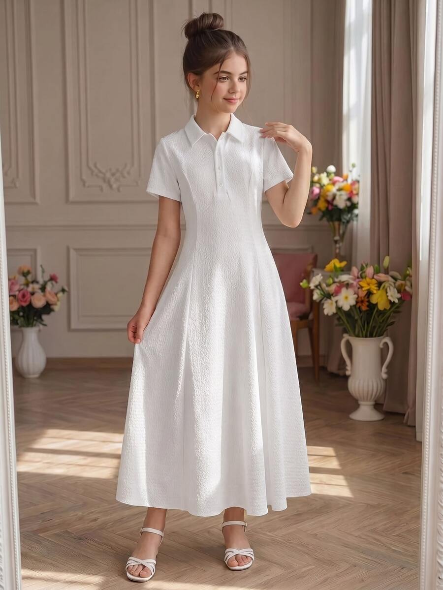 SHEIN Pitira Tween Girls Vintage Knit Long Dress, Casual, Comfortable, For Daily Casual Wear And Back To School, Fall Dress, Fall Dresses, Fall Outfits, Elegant - White - View 1