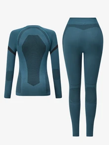 Exploreva Exploreva Contrast Striped Panel Long Sleeve Slim Fit Snowboarding Set - Baby Blue - View 4