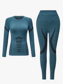 Exploreva Exploreva Contrast Striped Panel Long Sleeve Slim Fit Snowboarding Set - Baby Blue - View 3