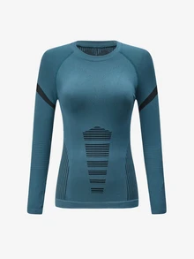 Exploreva Exploreva Contrast Striped Panel Long Sleeve Slim Fit Snowboarding Set - Baby Blue - View 14