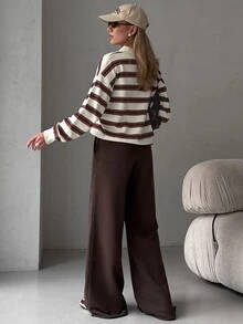 Livesso Petite Women's Striped Polo Collar Long Sleeve Casual Sweater Winter - Multicolor - View 4