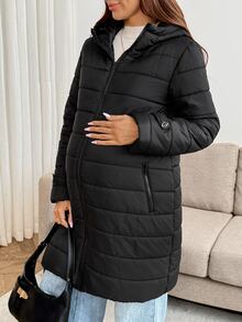 SHEIN Maternity 3-i-1 varm jacka för höst/vinter med huva, dragkedja, lång ärm och fickor - Svart - Visa 5