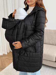 SHEIN Maternity 3-i-1 varm jacka för höst/vinter med huva, dragkedja, lång ärm och fickor - Svart - Visa 8