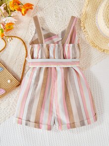 Mono informal sin mangas de verano para bebé niña a rayas, con cuello halter y cinturón - Multicolor - Ver 10
