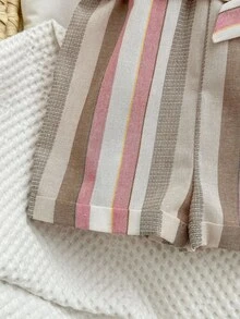 Mono informal sin mangas de verano para bebé niña a rayas, con cuello halter y cinturón - Multicolor - Ver 8