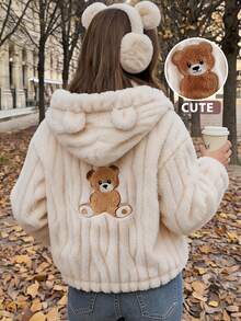 Comfortcana Women's Cartoon Pattern Casual Daily Wear Hooded Jacket - Apricot - View 4