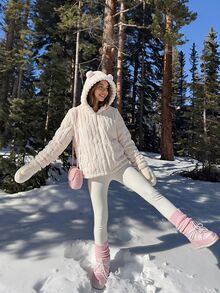Comfortcana Women's Cartoon Pattern Casual Daily Wear Hooded Jacket - Apricot - View 1