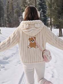 Comfortcana Women's Cartoon Pattern Casual Daily Wear Hooded Jacket - Apricot - View 2