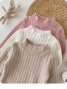 3pcs Baby Girl Cute Solid Color Long Sleeve Bodysuit, Autumn/Winter - Multicolor - View 1