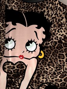 Betty Boop x SHEIN Women's Leopard Print Full-Width Short Sleeve T-Shirt, - White - View 5