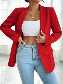 RosyDaze Women's Solid Color Shawl Collar Long Sleeve Casual Office Blazer - Red - View 6
