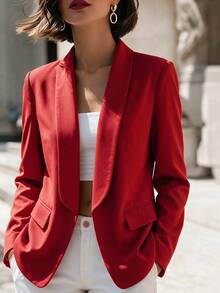 RosyDaze Women's Solid Color Shawl Collar Long Sleeve Casual Office Blazer - Red - View 1