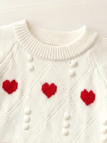 SHEIN Baby Girl Casual Heart Pattern Knit Pullover Sweater,In Fall/Winter Suitable For Christmas - White - View 3