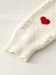 SHEIN Baby Girl Casual Heart Pattern Knit Pullover Sweater,In Fall/Winter Suitable For Christmas - White - View 5