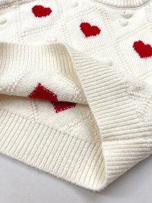 SHEIN Baby Girl Casual Heart Pattern Knit Pullover Sweater,In Fall/Winter Suitable For Christmas - White - View 4