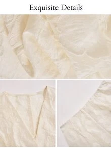SOLERSUN 2pcs Women's Summer Elegant Casual Chic Floral Mesh Shirt And Shorts Set Tea Party Beach Brunch Outfit Cream White - Apricot - View 6