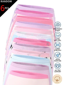 SHEIN [6pcs Random Style] Girls Sweet Boxer Briefs, Baby Pink Baby Blue, Purple, White, Cartoon Bear Mermaid Capybara Patterns, Fall Underwear - Multicolor - View 6