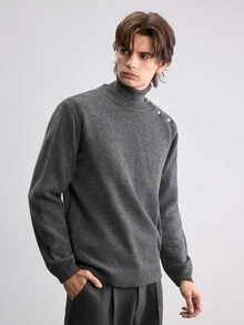 Manfinity CasualKnits New Autumn/Winter Style Button-Down Pullover Sweater, Suitable For Outings, Formal Dinners, Parties And Various Occasions. - Dark Grey - View 3
