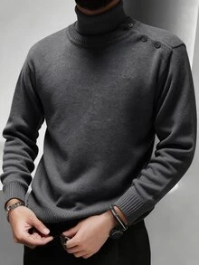 Manfinity CasualKnits New Autumn/Winter Style Button-Down Pullover Sweater, Suitable For Outings, Formal Dinners, Parties And Various Occasions. - Dark Grey - View 1