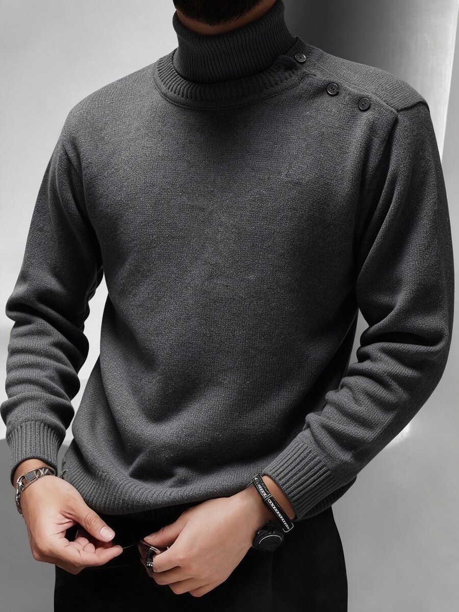 Manfinity CasualKnits New Autumn/Winter Style Button-Down Pullover Sweater, Suitable For Outings, Formal Dinners, Parties And Various Occasions. - Dark Grey - View 1