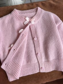 SHEIN Girls' Autumn/Winter Fashion Handmade Bow Knitted Sweater Long Sleeve Cardigan - Pink - View 6