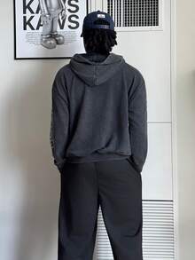 Harrin Don Harrin Don 男士耶稣肖像及天堂标语图案休闲简约街头风连帽衫，秋季卫衣，男士秋季连帽衫，舒适秋冬款式，冬季男士礼物，圣诞礼物，长袖上衣 - 黑色 - 查看 2