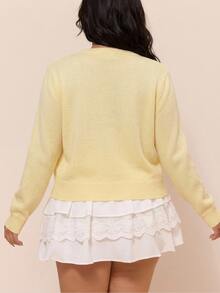 CovetEZ Fall New Butter Yellow Casual Elegant Baggy Simple Versatile Plus Size Women's Long Sleeve Knit Cardigan Office Vacation Club Formal - Pale Yellow - View 2