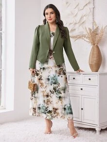 Modelyn Plus Size Floral Print Dress And Long Sleeve Blazer Set 2 Pieces Set Fall - Multicolor - View 8