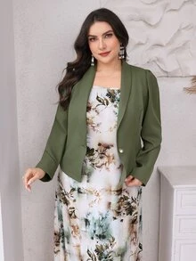 Modelyn Plus Size Floral Print Dress And Long Sleeve Blazer Set 2 Pieces Set Fall - Multicolor - View 5
