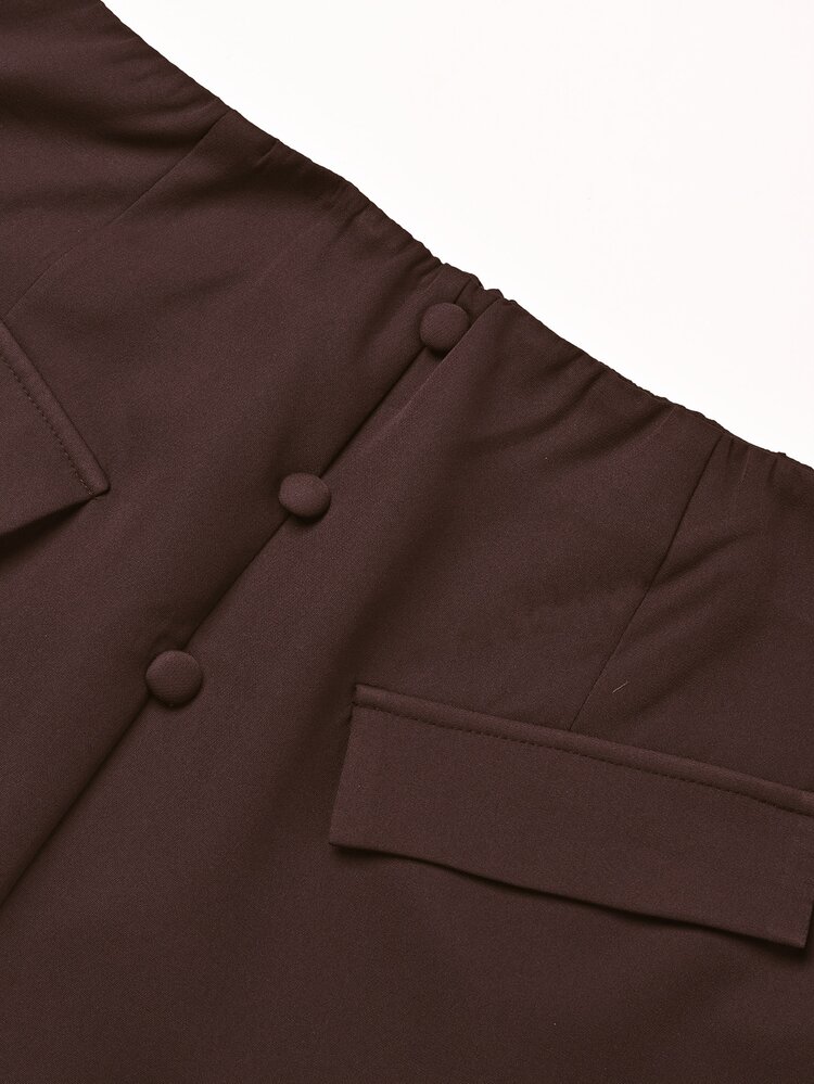 GlowEve CURVE Plus Size Women's Skirt, Front Center Button Closure, Elastic Waistband, Back Center Zipper Fall - Coffee Brown - View 4