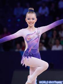 SHEIN Tween Girl Rhinestone Print Long Sleeve Sports Athletic Jumpsuit Dance Purple Summer For Gymnastics Competitions Figure Skating Dress Dance - Purple - View 6