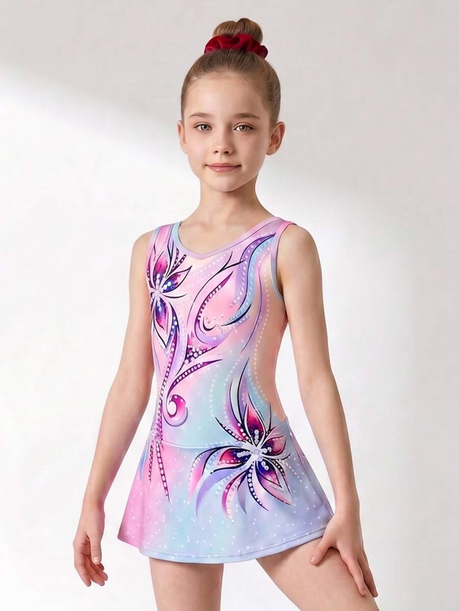 SHEIN 少女碎花圆领无袖夏季连衣裙运动装