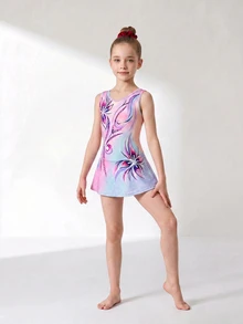 SHEIN 少女碎花圆领无袖夏季连衣裙运动装 - 紫色 - 查看 6