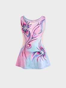 SHEIN 少女碎花圆领无袖夏季连衣裙运动装 - 紫色 - 查看 7