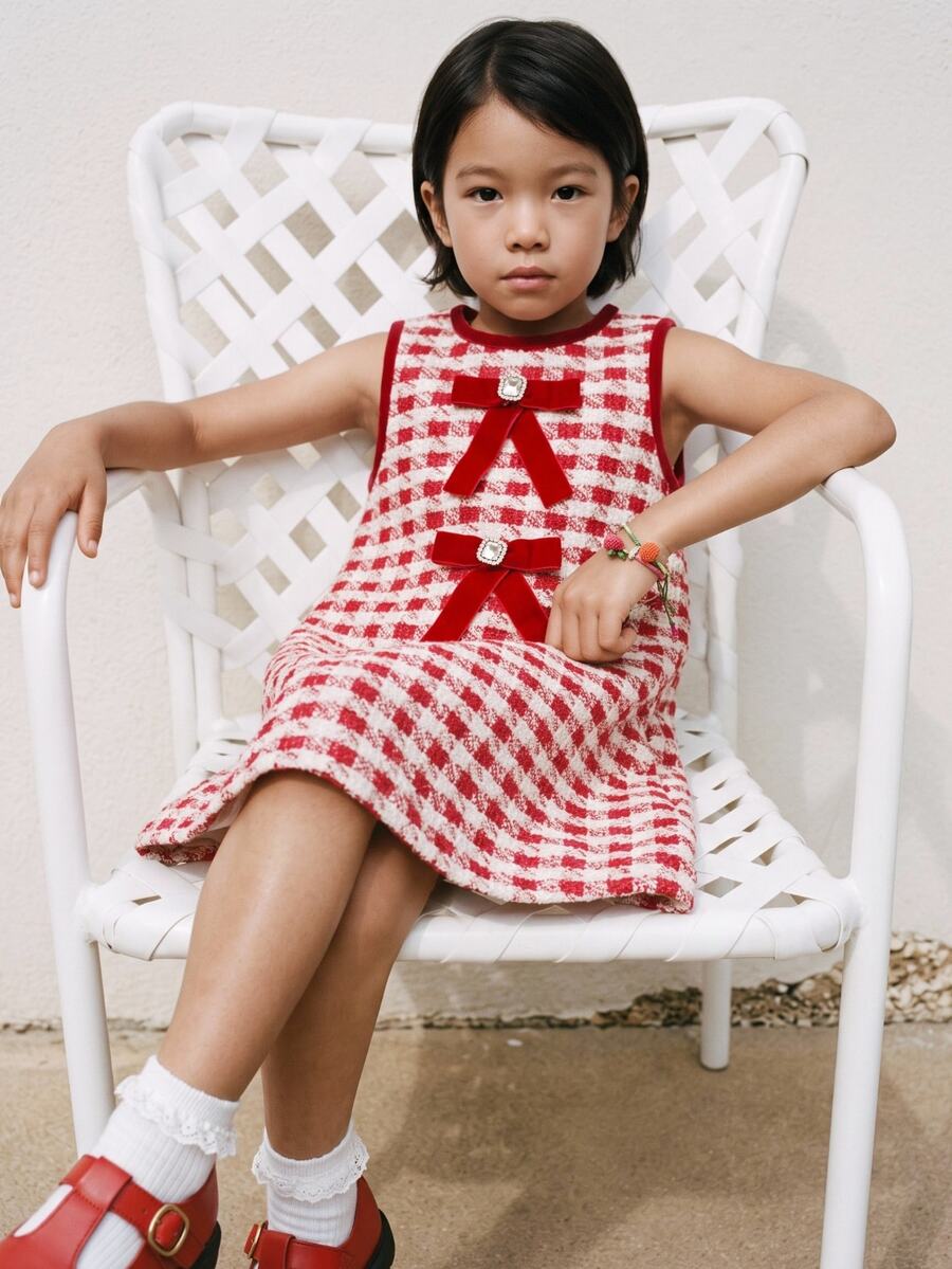 Maija Kids Maija Kids Young Girl Red White Plaid Sleeveless Knitted ...