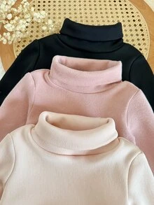 SHEIN 2件組女嬰純色高領保暖內裡冬季上衣 - 彩色 - 查看 3