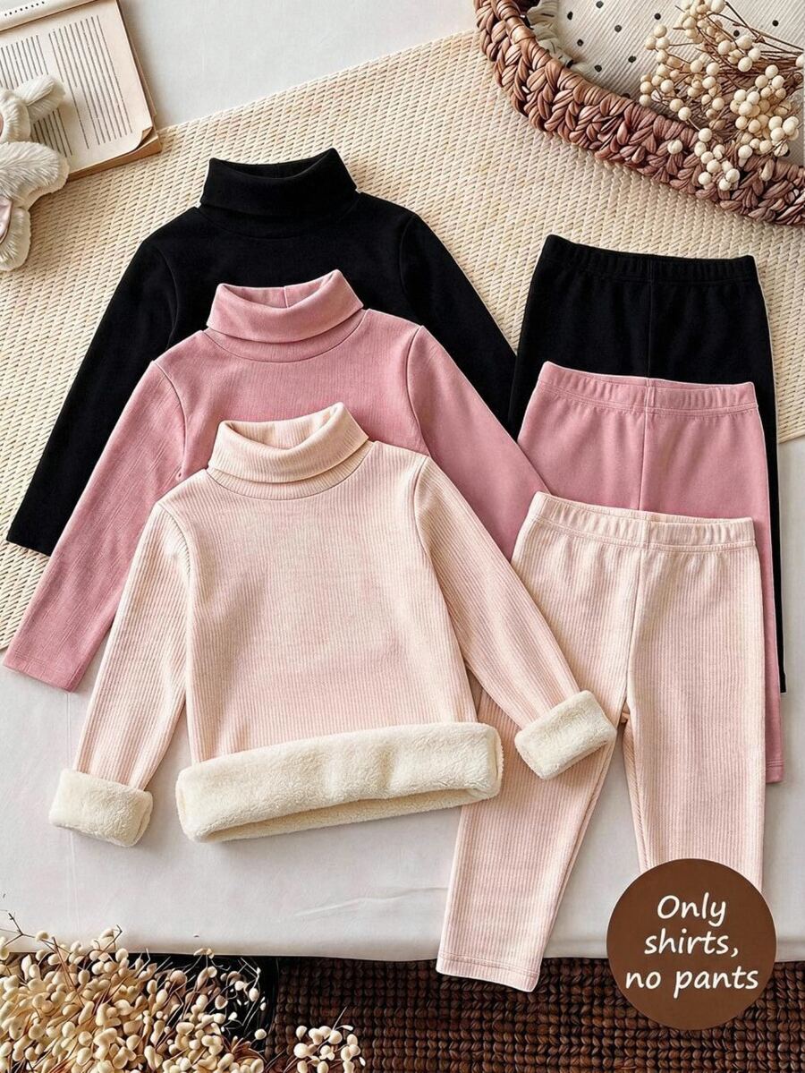 SHEIN 2件組女嬰純色高領保暖內裡冬季上衣 - 彩色 - 查看 1
