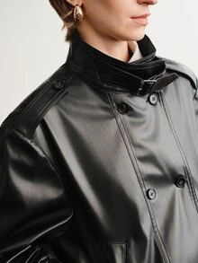 Briarwyn Women's Solid Color PU Leather Fashion Versatile Long Sleeve Jacket - Black - View 8