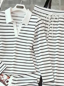 Resyla Women's Autumn/Winter New Hot-Selling Striped Print Pattern Casual Versatile 2 Pieces Set - Multicolor - View 4